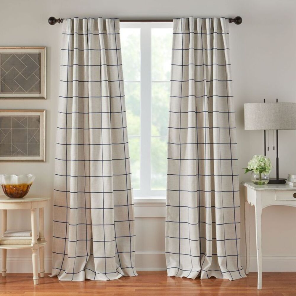 52"x95" Brighton Windowpane Plaid Room Darkening Curtain Panel - Indigo